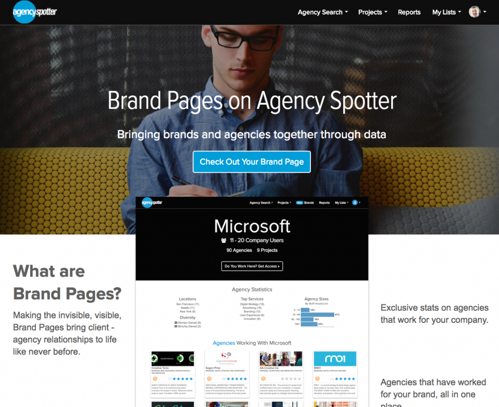 brand pages on agency spotter
